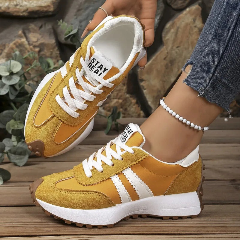 Spring Thick Bottom Women Sneakers 2026 New Casual Patchwork Leather Sneakers Women Outdoor Casual Comfortable Shoes Ladies Shoe