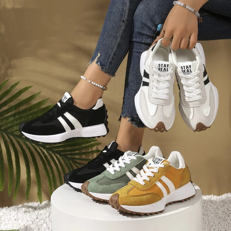 Spring Thick Bottom Women Sneakers 2026 New Casual Patchwork Leather Sneakers Women Outdoor Casual Comfortable Shoes Ladies Shoe