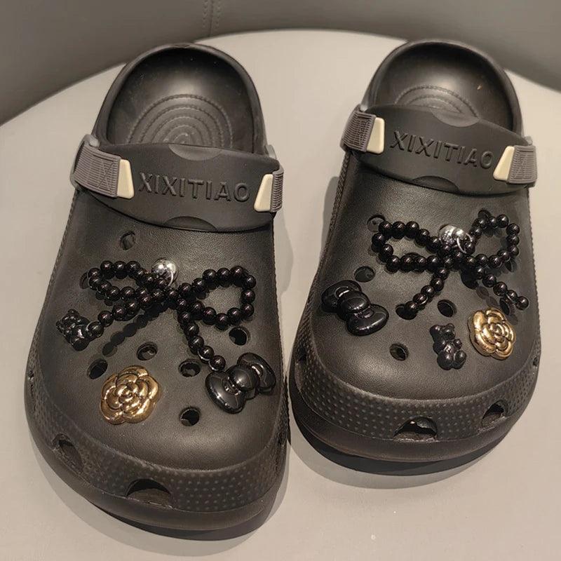 New peals bowknot shoes charm set 2026 punk heart flowers DIY shoe accessories ballet style silver datachable shoe buckle decor