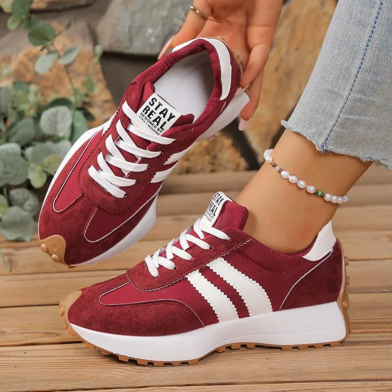 Spring Thick Bottom Women Sneakers 2026 New Casual Patchwork Leather Sneakers Women Outdoor Casual Comfortable Shoes Ladies Shoe