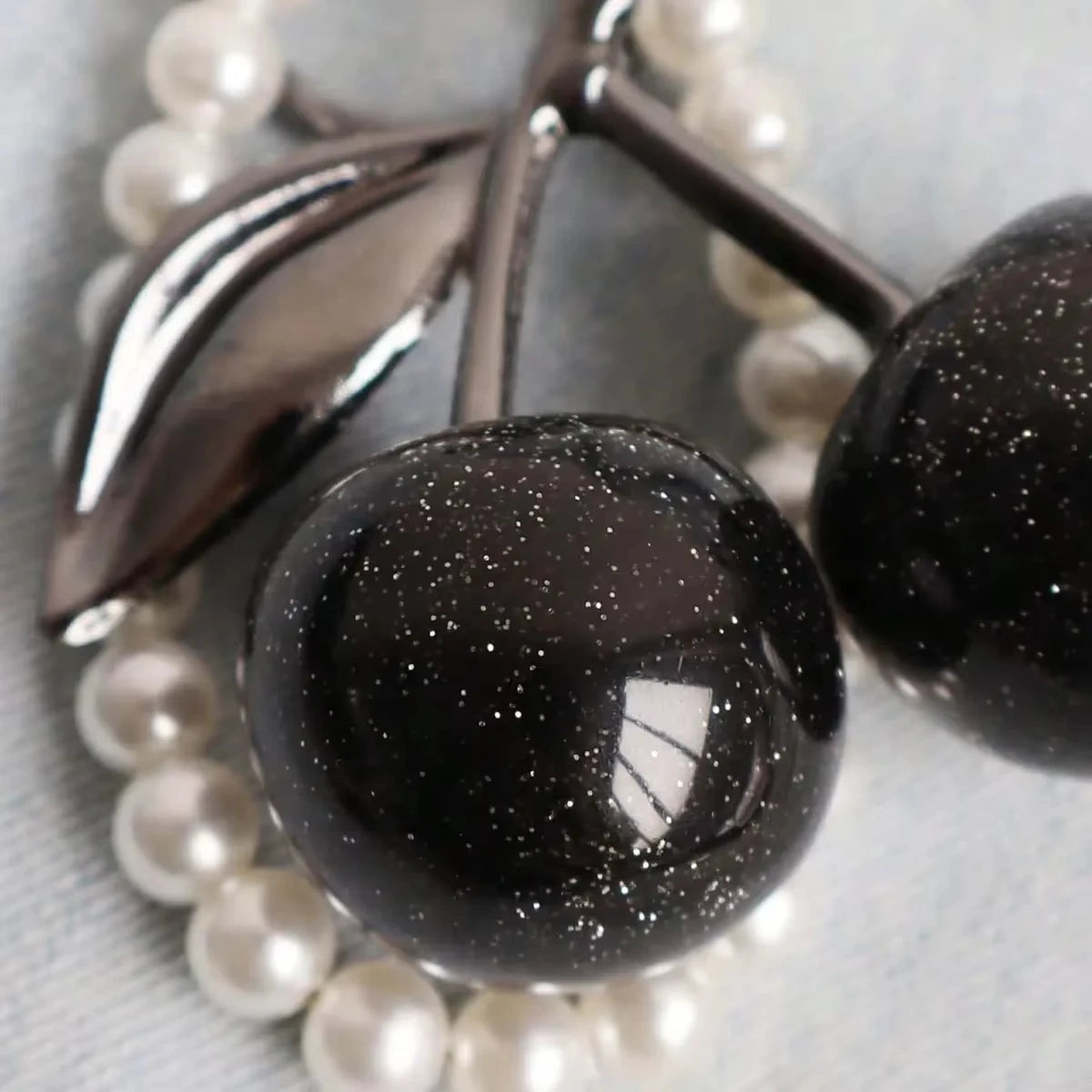 Cherry Keychain with Sparkling Resin Pendant — Black & Red Fashion Bag Charm