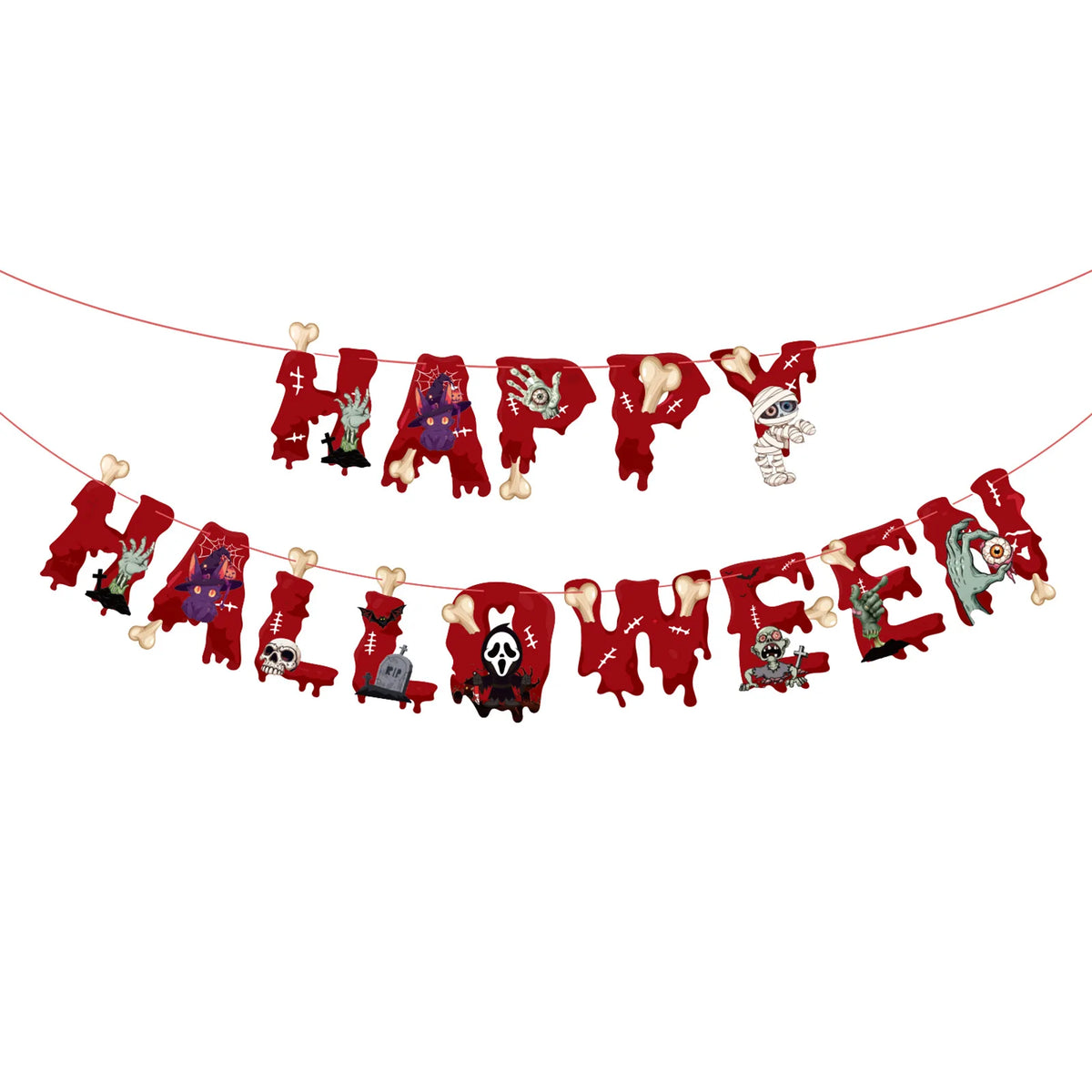 Halloween ceiling Hanging : Skeletons , Mummies ,Bloodstained Handprints, Bat Garland kids Halloween Home decor