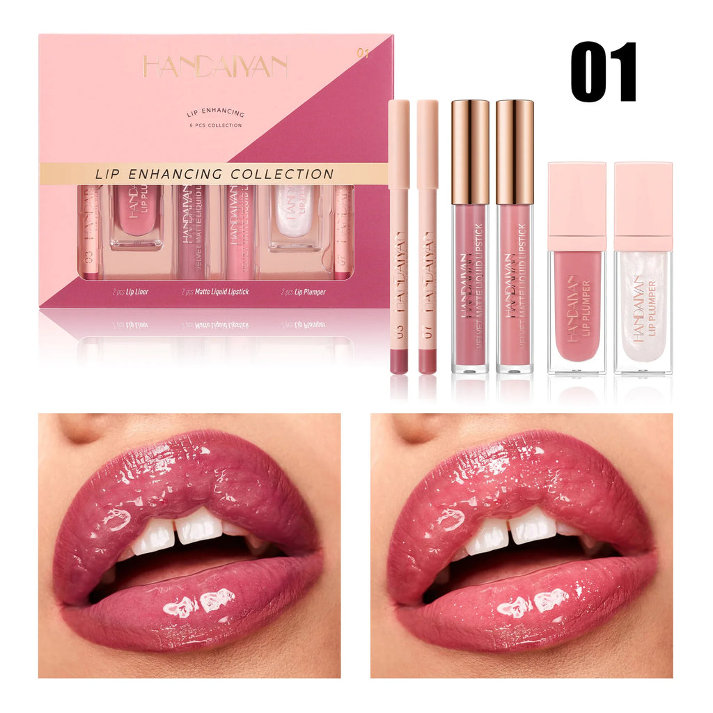 Matte liquid lipstick 6Pcs set waterproof long lasting lip plumper Hydrated non fade makeup gift collection