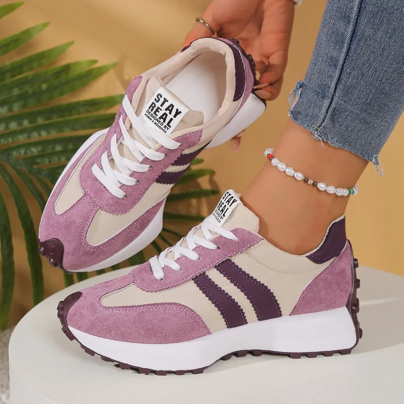 Spring Thick Bottom Women Sneakers 2026 New Casual Patchwork Leather Sneakers Women Outdoor Casual Comfortable Shoes Ladies Shoe
