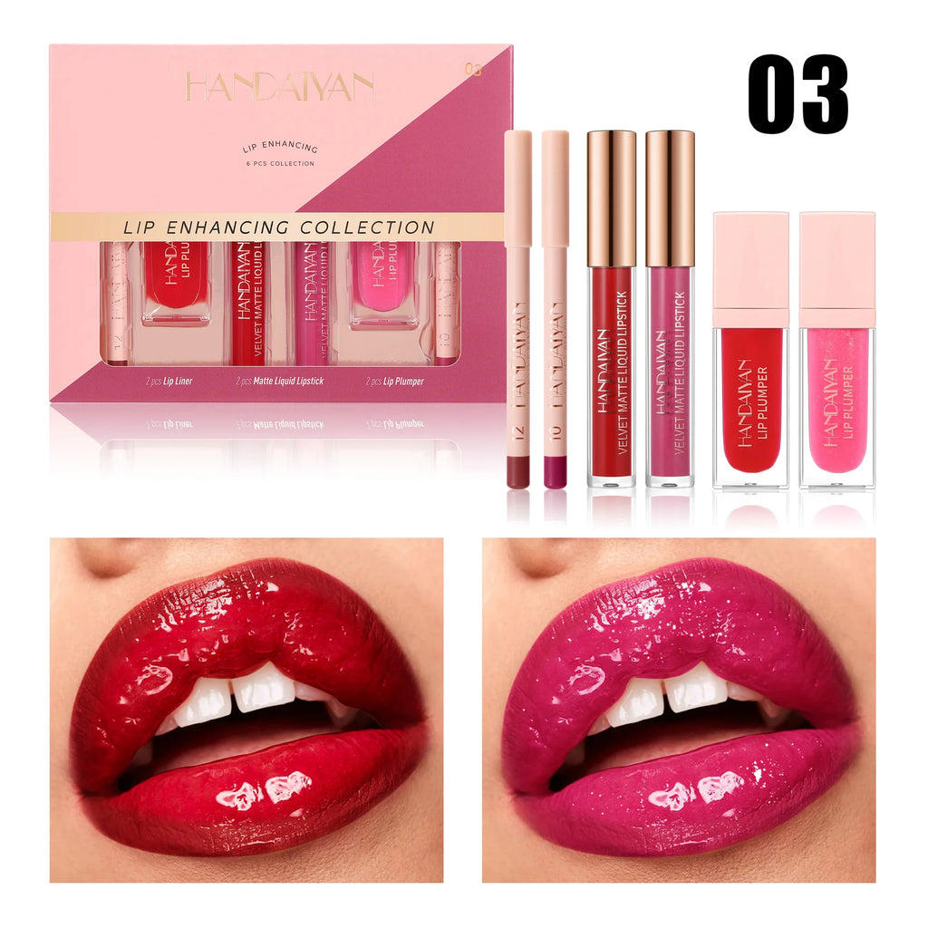 Matte liquid lipstick 6Pcs set waterproof long lasting lip plumper Hydrated non fade makeup gift collection