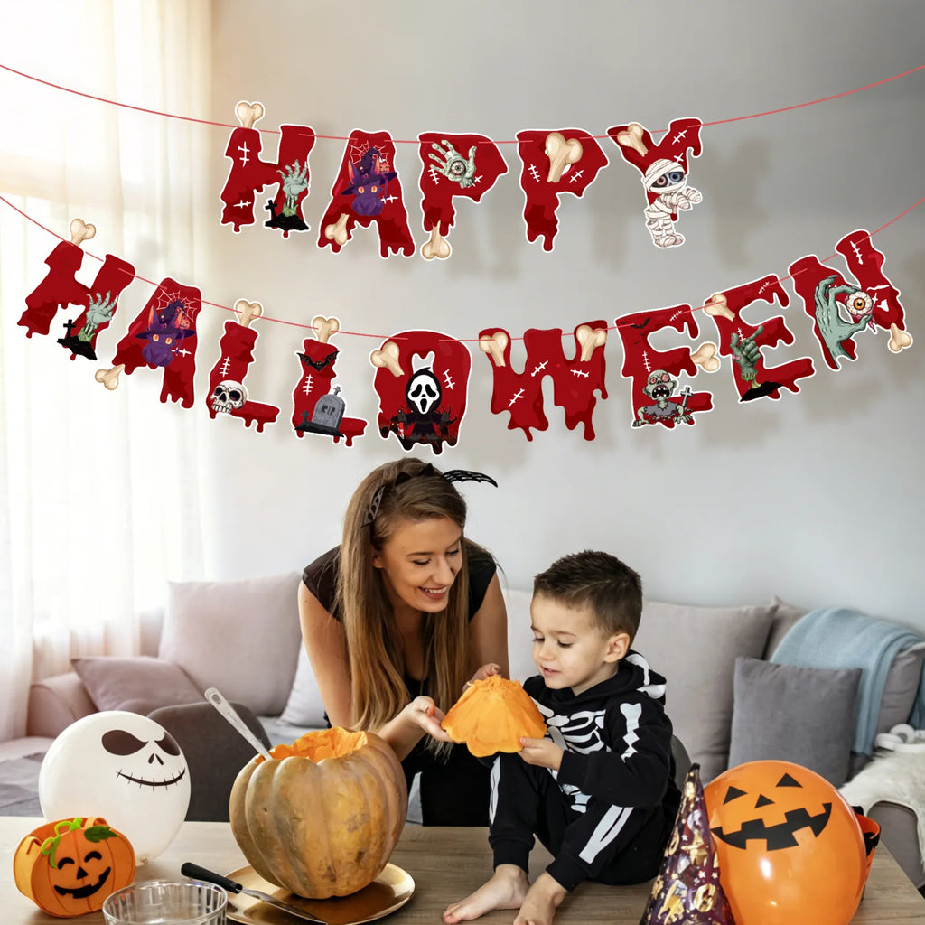 Halloween ceiling Hanging : Skeletons , Mummies ,Bloodstained Handprints, Bat Garland kids Halloween Home decor