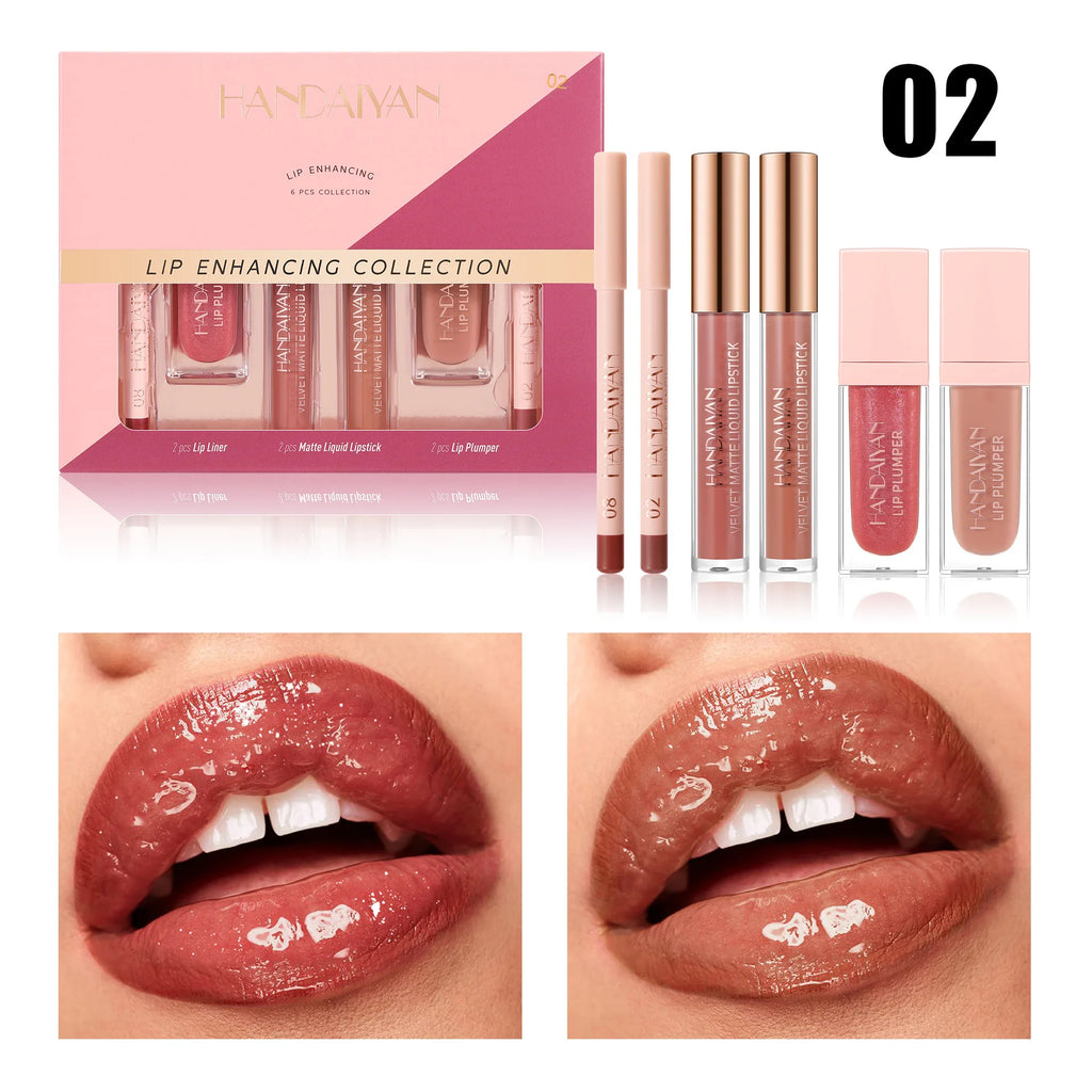 Matte liquid lipstick 6Pcs set waterproof long lasting lip plumper Hydrated non fade makeup gift collection